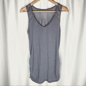 Lululemon Run Tie and Fly Gray Ruched Mesh Back Tank Top